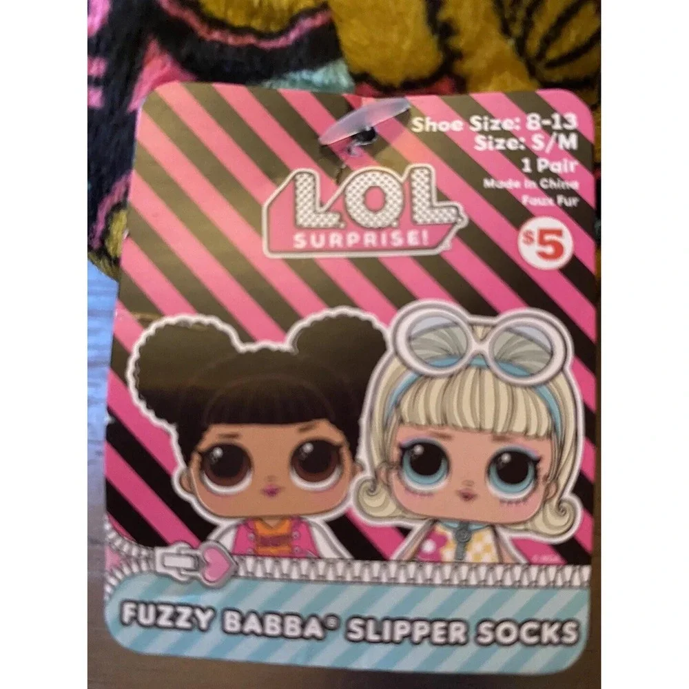Babba Slippers Socks LOL Surprise Doll Girls Size  S/M Shoe Black 8-13 Warm Soft